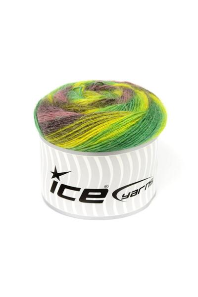 Ice yarns 2 × 150 جرام. ألياف الألبكة الفاخرة، أكريليك، أخضر، وردي، أصفر، فرو...