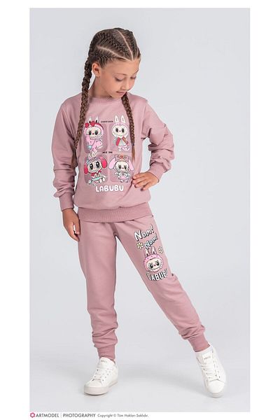 LİLLYPİCCA Girl's 2-Piece Set Long Sleeve Sweatshirt Printed - Elastic Waist Combed Cotton Trousers