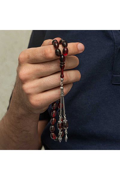 sedu Silver Red Black Fire Amber Prayer Beads