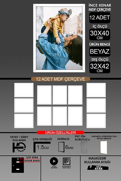 yhfoto 12 Pieces 30X40 Frame - Thin Slatted A3 Frame - White Frame - 6mm - Photo Frame