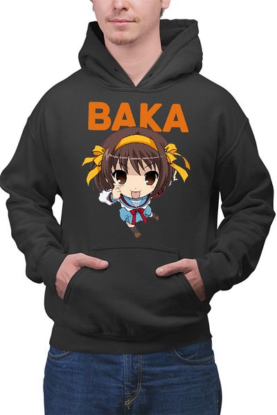 OEM Men's Hoodie Haruhi Suzumiya Baka Emoji Chibi Otaku Anime Japan