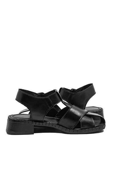 Anna Women's Sandals Viotti with Wide Straps, Black, Genuine Leather
