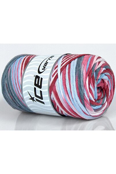 Ice yarns 1×250 جرام. خيوط قطنية طبيعية 3 مم بألوان أحمر، رمادي، أزرق فاتح، و...