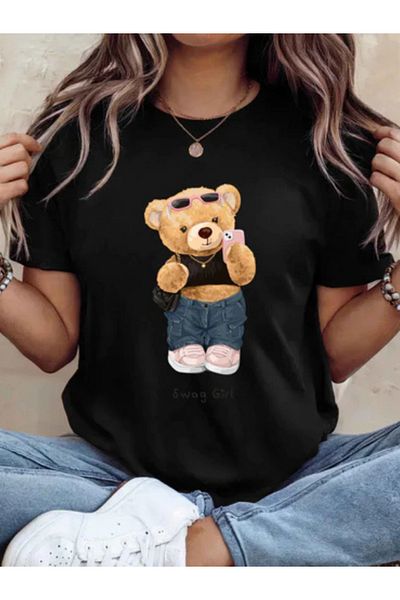 Sarah's Boutique Tricou de damă – 100% bumbac – Ursuleți de pluș „SWAG GIRL”