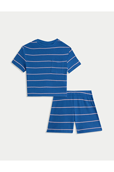 Marks & Spencer Pamuk Karışımlı Çizgili Waffle Pijama (1-16 Yaş)