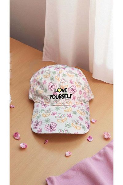 Balgüneş Tekstil 4/8 Years Girl's Flower Printed Cap - 52cm Pink