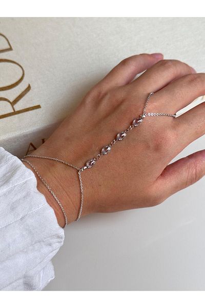 LEROSY CO Silver Color Shahmeran with Stone Detail – Elegant and Adjustable Women's Hand Jewelry