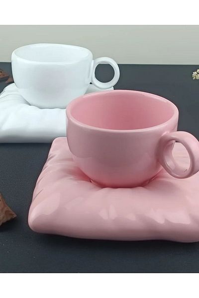 Museburan Mona 2 Piece Pillow Model Coffee Cup |   Turkish Coffee Cup with Cushion Figure 90 ml
