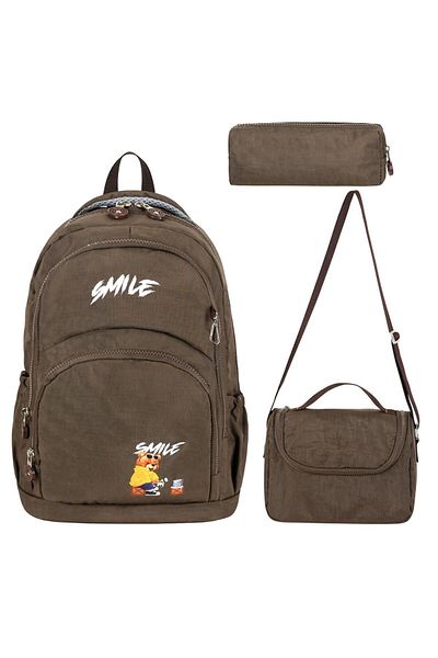 BEGATİ ÇANTA Smile Fabric Primary School Bag Printed Set of 3 (Bag.Thermal Lunch.Pencil Case)