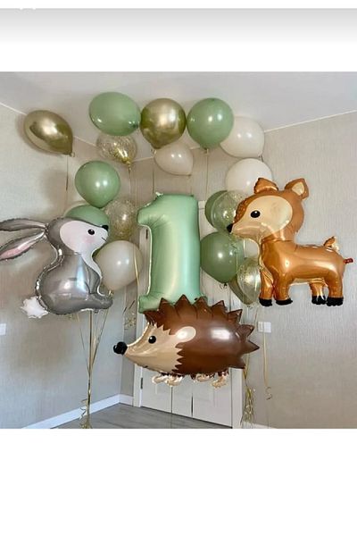 Bkmc Forest Animals Theme Rabbit Chicken Gazelle Retro Green Figure Foil Balloon Birthday Party Set Ornament