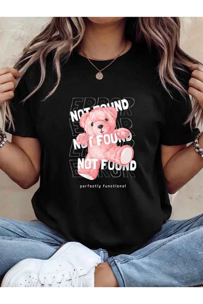 Sarah's Boutique Tricou de damă – 100% bumbac – Ursuleți de pluș „NOT FOUND”