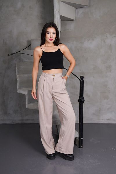 Gülmude Women's Loose Cut Elastic Waist High Waist Buttoned Casual Pocket Trousers Wide Leg