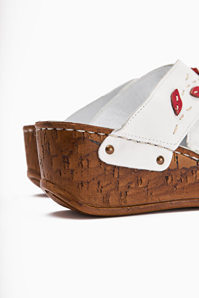 Limoya Genuine Leather Alto White Wedge Slippers Antique Sole Comfort Slippers