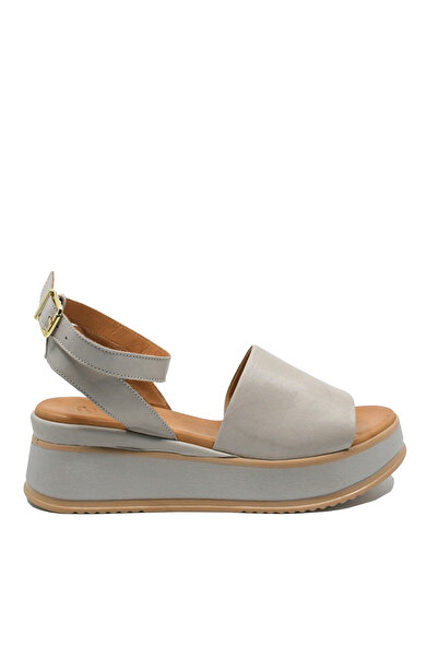 Anna Viotti sandals with platform and ankle strap, gray genuine leather