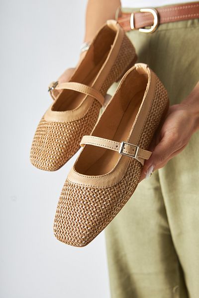Limoya Remza Straw Knitted Textured Women's Ballerina Buckle Comfortable Daily Shoes