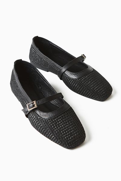 Limoya Remza Black Knitted Textured Women's Ballerina Buckle Comfortable Daily Shoes