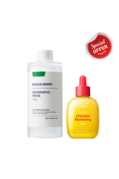 EQQUALBERRY تونر حمام السباحة + سيروم فيتامين المضيء