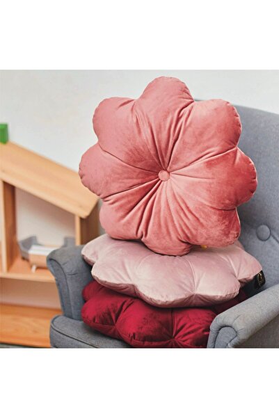 OEM Pink Velvet Flower Puffet Decorative Pillow, 45 cm Diameter