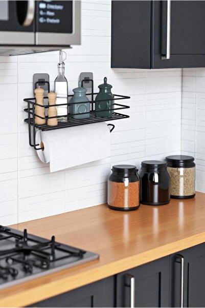 isneva Tek Katlı Kağıt Havlu Askılı Organizer, Yapışkanlı Tek Katlı Siyah Baharatlık