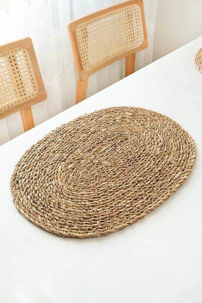 Halımax 1 Piece Oval Wicker American Service Supla 45X30Cm Round Bamboo Knitted Tableware Presentation Mat Single 1 Piece