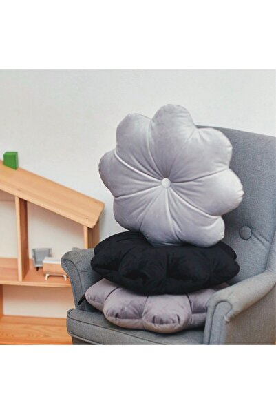 OEM Decorative Pillow Puffet Flower in Light Grey Velvet, 45 cm Diameter