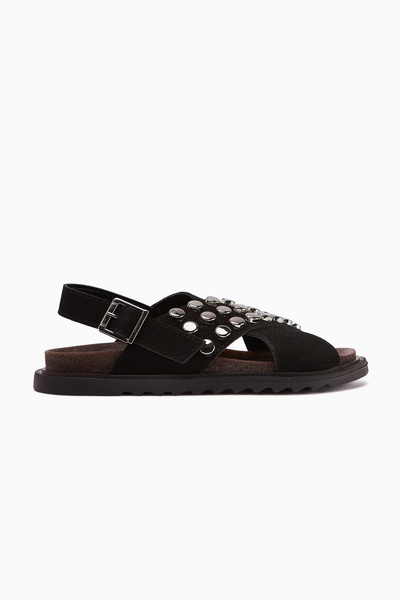 Limoya Lina Black Studded Cross Strap Women's Sandals
