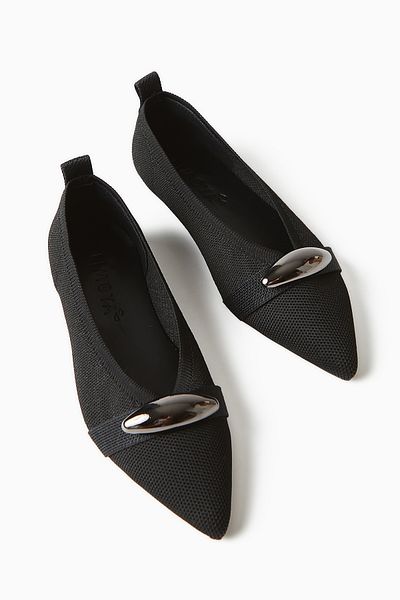 Limoya Lola Black Metal Buckle Women's Ballerina Pointed Toe Comfortable Daily Shoes