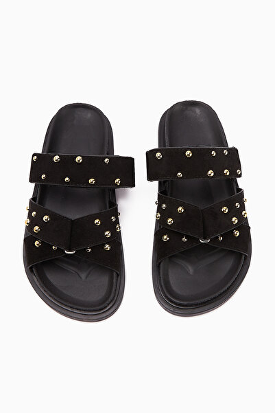 Limoya Γυναικείες παντόφλες Mino Black Cross Strap Studded