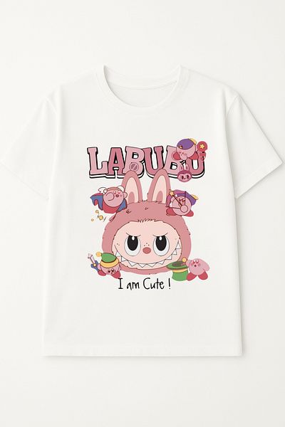 Let's Wear Labubu I am Cute Character μπροστινό εμπριμέ μπλουζάκι για κορίτσι