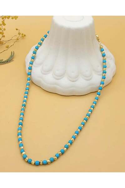 Nevoka Turkuaz Boncuklu Gold Dorika Kolye