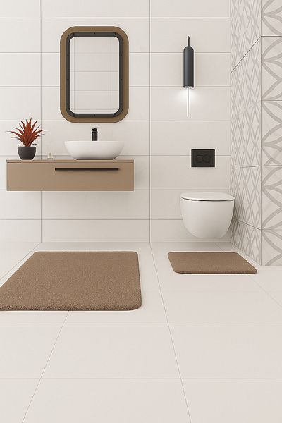 KEVLİNE Bathroom Mat Flat Double Toilet Set 60X100 - 50X60, Soft Soft Key
