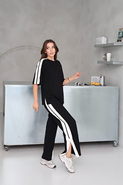 Paw Garage Set de vară pentru femei, din țesătură modală, cu dungi laterale ș...