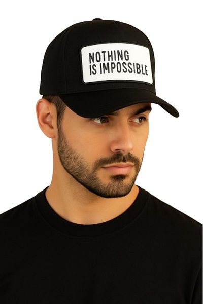 CosmoOutlet Nothing Is Impossible Written Adjustable Cap Model Black-White Men's Hat