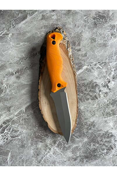 empressnaturalstone Kompakt Turuncu Kabzeli El Yapımı Kılıflı Kamp ve Av Bıça...