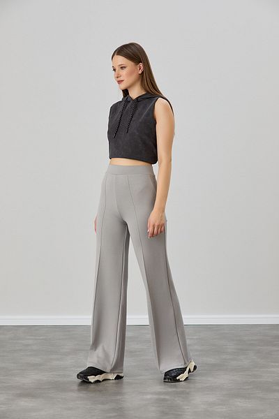 OLİZZA Women's Gray Modal Wide Leg Striped High Waist Elastic Waist Soft Textured Lycra Trousers
