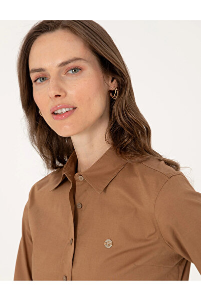 Pierre Cardin Camel Slim Fit Uzun Kollu Kadın Gömlek