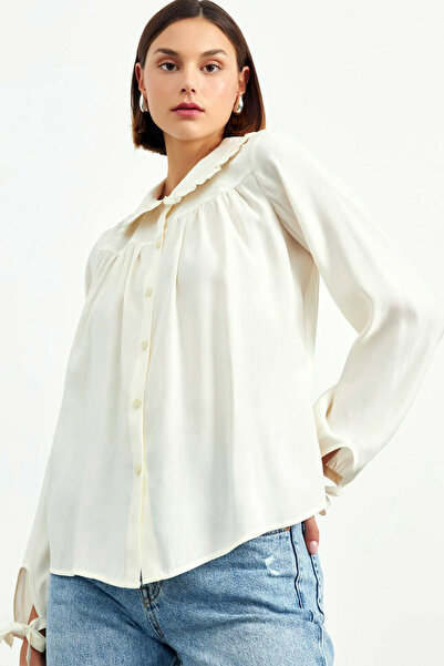 CoolLook Kol Ucu Bağcıklı Uzun Kollu Bebe Yakalı Göğüs Büzgülü Rahat Kesim Dü...