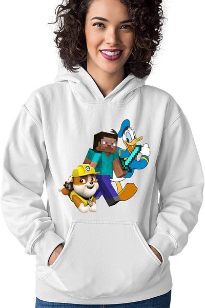 OEM Women's Hoodie Minecraft Paw Power Donald Duck Steve Gameplay