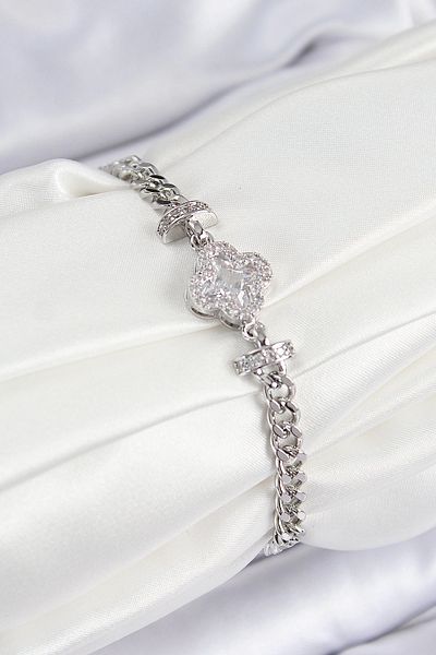 NETWORK ART Bfs Brass Zircon Stone Clover Model Silver Color Women's Bracelet