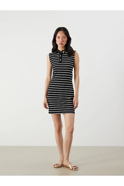 LC Waikiki Lcw Vision Black Polo Neck Striped Mini Dress