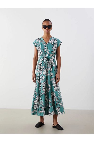 LC Waikiki Lcwaikiki classic green v-neck floral dress
