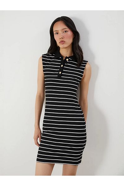 LC Waikiki Lcw Vision Black Polo Neck Striped Mini Dress