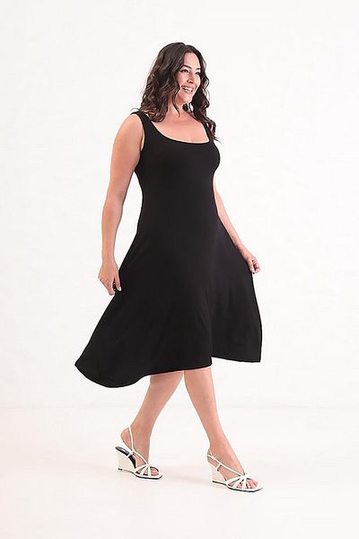Truva XXL Plain Black Thick Strap Dress |   Large Size Lycra Viscose Comfort
