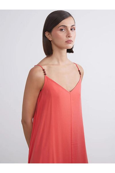 LC Waikiki Lcw Vision Pink V-Neck Strap A-Line Modal Blend Dress