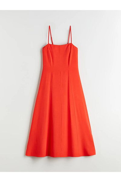 LC Waikiki Lcw Vision Red Square Neck Linen Blend A-Line Dress