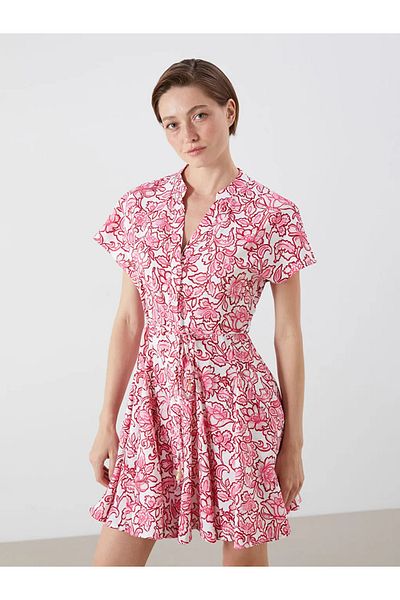 LC Waikiki Lcw Vision Pink  Collar Floral Pleated Dress