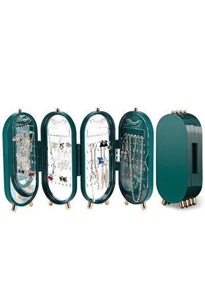 HAMY Katlanabilir Aynalı Takı Organizeri Standı-3 Bölmeli Takı Düzenleyici-Se...