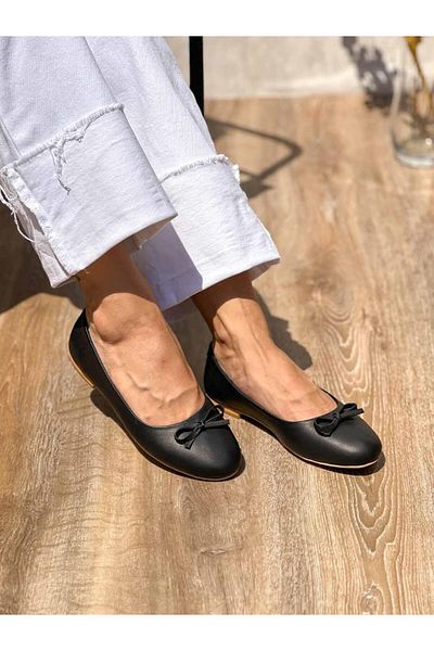 SİBA SHOES Livana Genuine Leather Black Ballerinas