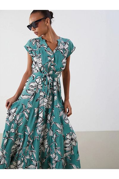 LC Waikiki Lcwaikiki classic green v-neck floral dress