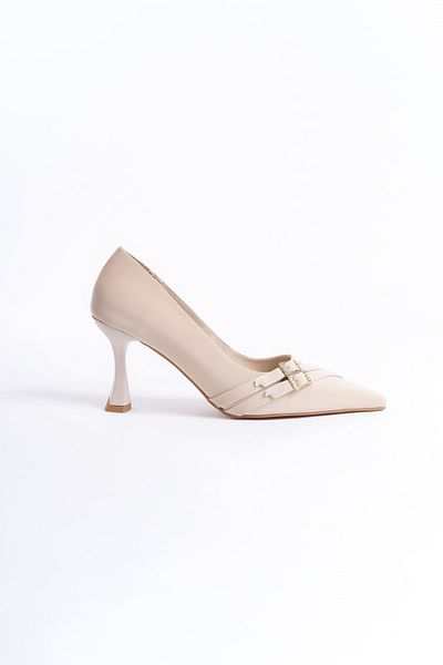 Zerenyus Maya Premium Women's Beige Satin Heeled Shoes